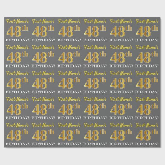Gray, Imitation Gold Look "48. BIRTHDAY" Geschenkpapier (Flach)