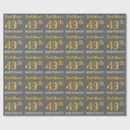 Gray, Imitation Gold Look "49. BIRTHDAY" Geschenkpapier