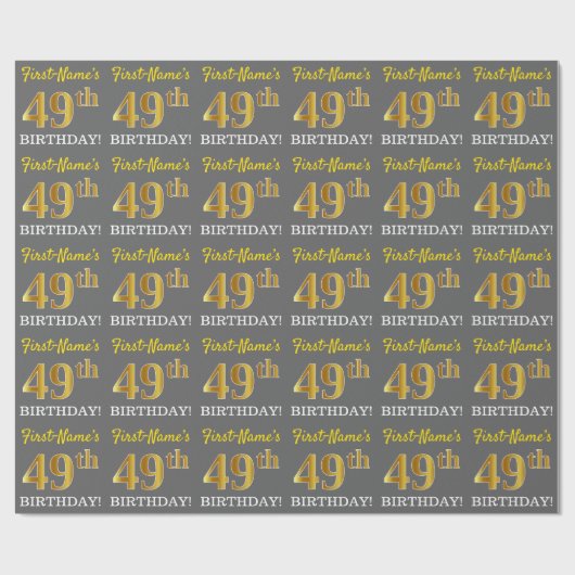 Gray, Imitation Gold Look "49. BIRTHDAY" Geschenkpapier (Flach)