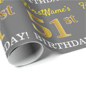 Gray, Imitation Gold Look "51. BIRTHDAY" Geschenkpapier (Rolleneckpunkt)