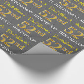 Gray, Imitation Gold Look "52. BIRTHDAY" Geschenkpapier (Ecke)