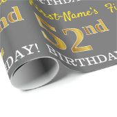 Gray, Imitation Gold Look "52. BIRTHDAY" Geschenkpapier (Rolleneckpunkt)