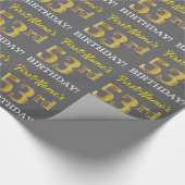 Gray, Imitation Gold Look "53. BIRTHDAY" Geschenkpapier (Ecke)