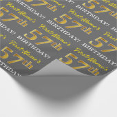 Gray, Imitation Gold Look "57. BIRTHDAY" Geschenkpapier (Ecke)