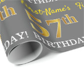 Gray, Imitation Gold Look "57. BIRTHDAY" Geschenkpapier (Rolleneckpunkt)