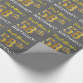 Gray, Imitation Gold Look "58. BIRTHDAY" Geschenkpapier (Ecke)