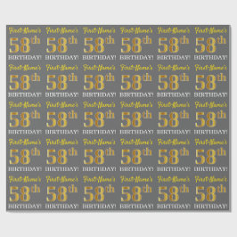 Gray, Imitation Gold Look "58. BIRTHDAY" Geschenkpapier