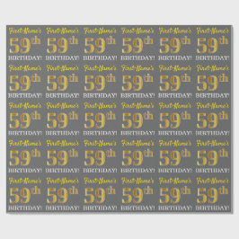 Gray, Imitation Gold Look "59. BIRTHDAY" Geschenkpapier