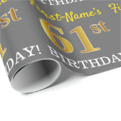Gray, Imitation Gold Look "61. BIRTHDAY" Geschenkpapier (Rolleneckpunkt)