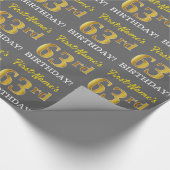 Gray, Imitation Gold Look "63. BIRTHDAY" Geschenkpapier (Ecke)