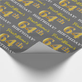 Gray, Imitation Gold Look "64. BIRTHDAY" Geschenkpapier (Ecke)