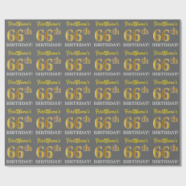 Gray, Imitation Gold Look "66. BIRTHDAY" Geschenkpapier