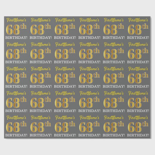 Gray, Imitation Gold Look "68. BIRTHDAY" Geschenkpapier (Flach)