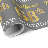 Gray, Imitation Gold Look "68. BIRTHDAY" Geschenkpapier (Rolleneckpunkt)