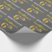 Gray, Imitation Gold Look "6. BIRTHDAY" Geschenkpapier (Ecke)