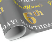 Gray, Imitation Gold Look "6. BIRTHDAY" Geschenkpapier (Rolleneckpunkt)
