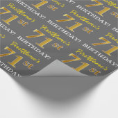 Gray, Imitation Gold Look "71. BIRTHDAY" Geschenkpapier (Ecke)