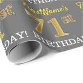 Gray, Imitation Gold Look "71. BIRTHDAY" Geschenkpapier (Rolleneckpunkt)