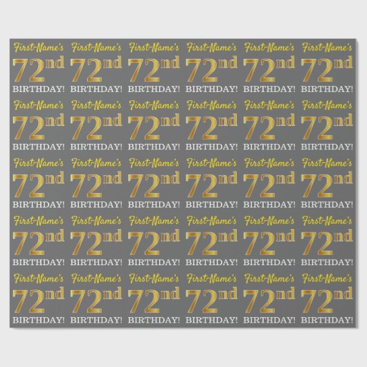 Gray, Imitation Gold Look "72. BIRTHDAY" Geschenkpapier (Flach)