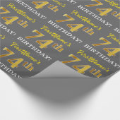 Gray, Imitation Gold Look "74. BIRTHDAY" Geschenkpapier (Ecke)