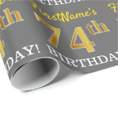 Gray, Imitation Gold Look "74. BIRTHDAY" Geschenkpapier (Rolleneckpunkt)