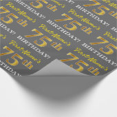 Gray, Imitation Gold Look "75. BIRTHDAY" Geschenkpapier (Ecke)