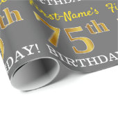 Gray, Imitation Gold Look "75. BIRTHDAY" Geschenkpapier (Rolleneckpunkt)