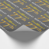 Gray, Imitation Gold Look "77. BIRTHDAY" Geschenkpapier (Ecke)