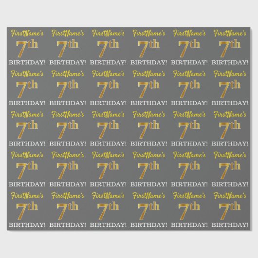 Gray, Imitation Gold Look "7. BIRTHDAY" Geschenkpapier (Flach)