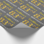 Gray, Imitation Gold Look "83. BIRTHDAY" Geschenkpapier (Ecke)