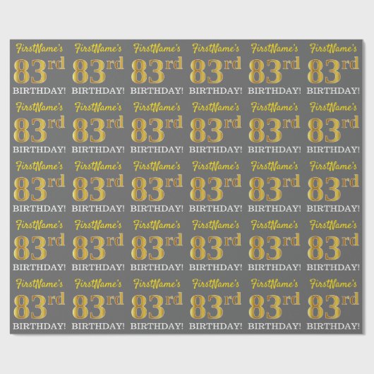 Gray, Imitation Gold Look "83. BIRTHDAY" Geschenkpapier (Flach)