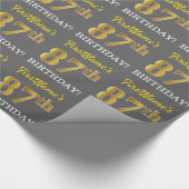 Gray, Imitation Gold Look "87. BIRTHDAY" Geschenkpapier (Ecke)