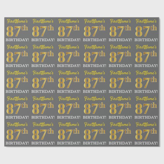 Gray, Imitation Gold Look "87. BIRTHDAY" Geschenkpapier (Flach)