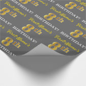 Gray, Imitation Gold Look "8. BIRTHDAY" Geschenkpapier (Ecke)