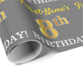 Gray, Imitation Gold Look "8. BIRTHDAY" Geschenkpapier (Rolleneckpunkt)