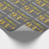 Gray, Imitation Gold Look "93. BIRTHDAY" Geschenkpapier (Ecke)