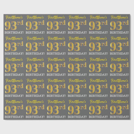 Gray, Imitation Gold Look "93. BIRTHDAY" Geschenkpapier (Flach)