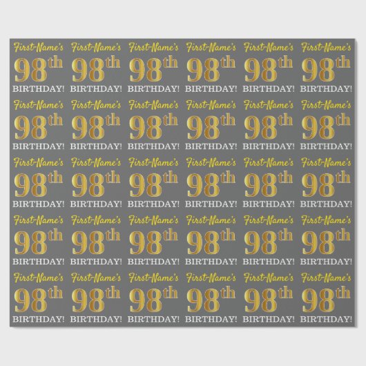Gray, Imitation Gold Look "98. BIRTHDAY" Geschenkpapier (Flach)
