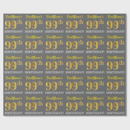 Gray, Imitation Gold Look "99. BIRTHDAY" Geschenkpapier