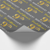 Gray, Imitation Gold Look "9. BIRTHDAY" Geschenkpapier (Ecke)