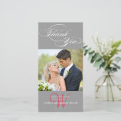 GRAY INITIAL SCRIPT WEDD DANK FOTOKARTE DANKESKARTE (Stehend Vorderseite)