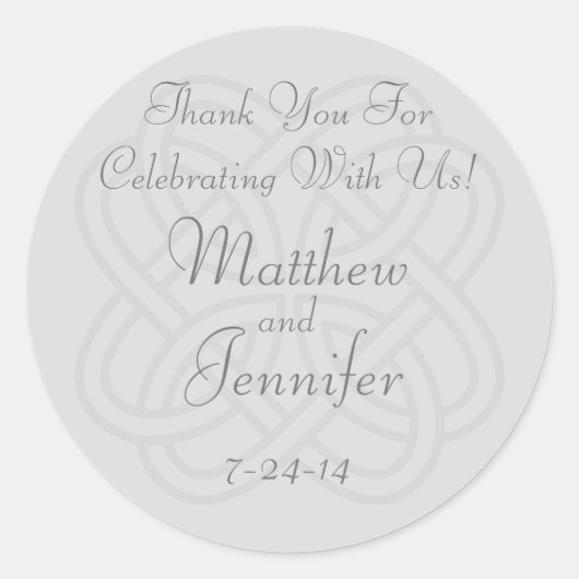 Gray Irish Celtic Knot Custom Wedding Favor Labels Runder Aufkleber (Vorderseite)