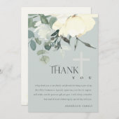 GRAY IVORY WHITE AQUA FLORAL First HOLION Dankeskarte (Vorne/Hinten)