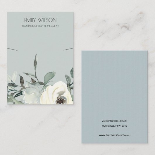 GRAY IVORY WHITE FLORAL BUNCH NECKLACE DISPLAY VISITENKARTE (Vorne/Hinten)