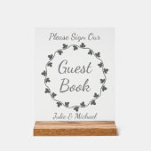 Gray Ivy Wreath Wedding Guest Book Acrylschild (Vorderseite)