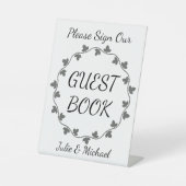 Gray Ivy Wreath Wedding White Guest Book Sockelschild (Vorderseite)
