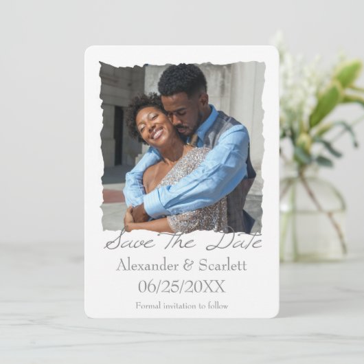 Gray Jagged Frame Foto Ankündigung Datum freihalte (Stehend Vorderseite)