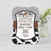 Gray Kariert Cowhide Cowboy Birthday Invite Einladung (Stehend Vorderseite)