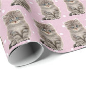 Gray Kitten auf Polka Dots Geschenkpapier (Rolleneckpunkt)