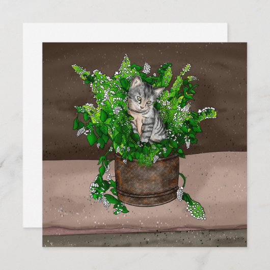 Gray Kitten in Eimer Catnip Dankeskarte (Vorne/Hinten)